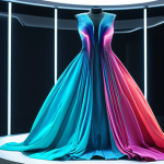 **Image Prompt:** A futuristic, color-changing dress made of smart fabric, displayed in a minimalist tech showroom. Focus on the dress's dynamic colors and sleek design.